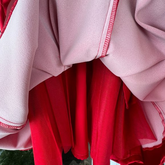 bebe Red Satin Mini Dress with Tulle Underskirt and Pockets - Picture 6 of 9